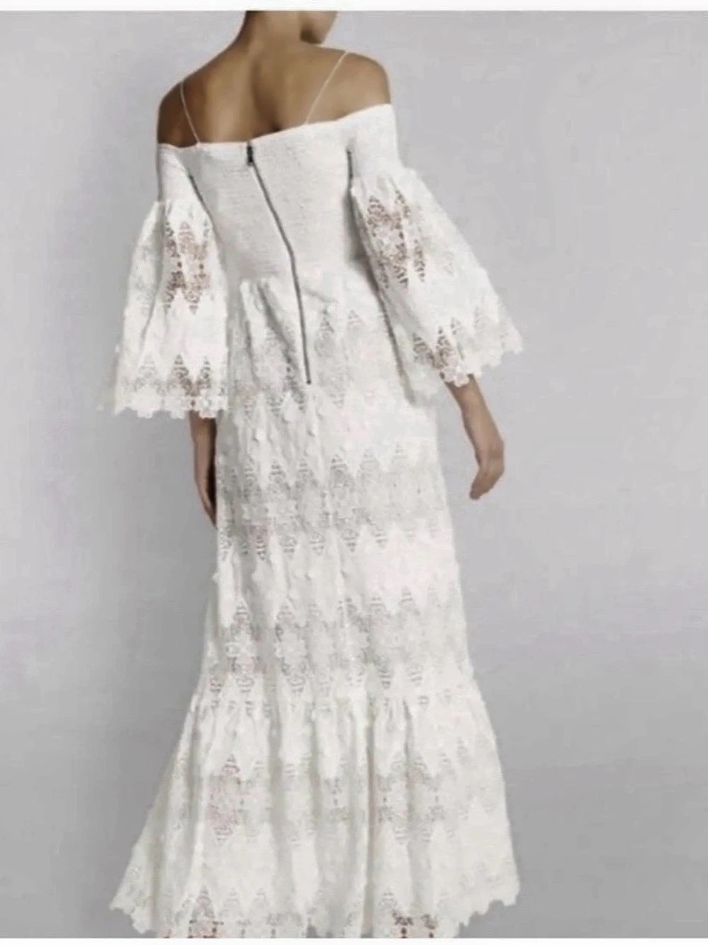 alice + olivia Roseline smocked White Lace Maxi Dress Large - Picture 6 of 16